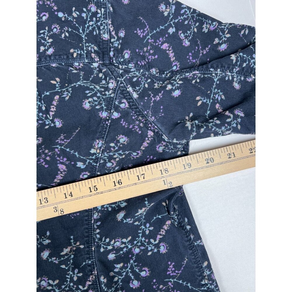 Vintage Eddie Bauer Women L Floral Corduroy Navy Long Sleeve Button Up Shirt - Picture 6 of 7